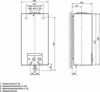 Vaillant WW-Geyser atmoMAG 114/1 I LL Gas-Durchlaufwasserh. für Kaminanschluß – Bild 2