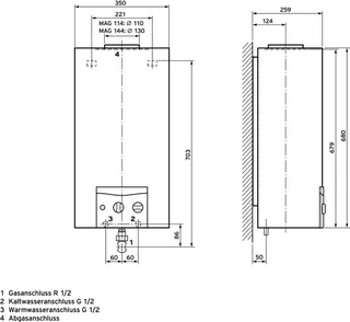 Vaillant WW-Geyser atmoMAG 144/1 Z LL Gas-Durchlaufwasserh. für Kaminanschluß – Bild 2