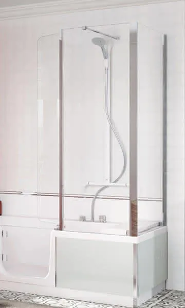 sanibel CARE-Duschaufsatz A18 750x1593mm für Eckmontage verchromt Echtglas