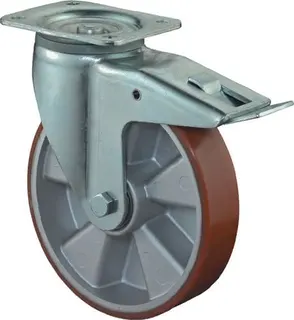 Schwerlastlenkrolle D.200mm Trgf.800kg m.Festst.Guß-PU 135mm 110mm BS ROLLEN