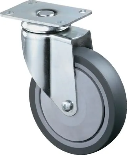 Lenkrolle D.150mm Trgf.100kg m.Platte Gum.grau BS ROLLEN