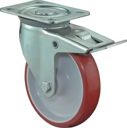 Lenkrolle D.100mm Trgf.125kg m.Festst.PU 104x80mm rot BS ROLLEN