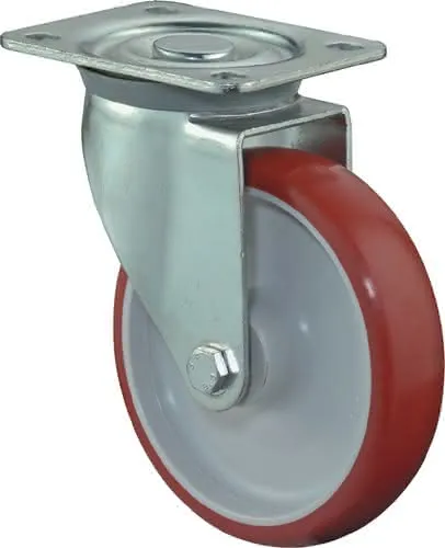 Lenkrolle D.200mm Trgf.300kg PU Platte L135xB110mm Farbe Rl.rot BS ROLLEN