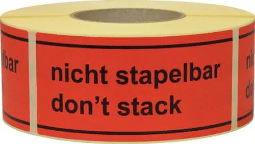 Hinweisetikett Nicht stapelbar L.145 mm,B.70mm rot 1000 St./Rolle TRANSPAK