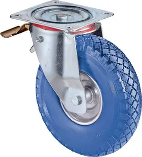 Lenkrolle m.Festst.D.260mm Trgf.160kg m.Platte Rollenlager Gum.blau BS ROLLEN