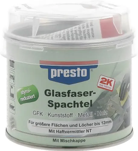 2K-Glasfaserspachtel prestolith® ext.grau-grün,Härter rot 250g Dose