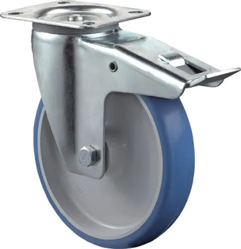 Lenkrolle D.100mm Trgf.125kg m.Festst.PU 104x80mm blau BS ROLLEN