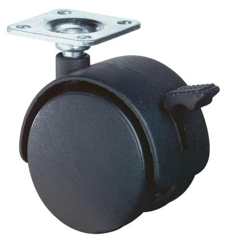Kunststoffdoppelrolle m.Festst.D.50mm Trgf.40kg m.Platte PA schwarz RAL 9005