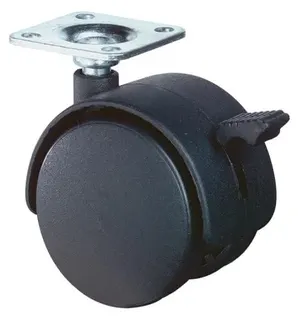 Kunststoffdoppelrolle m.Festst.D.50mm Trgf.40kg m.Platte PA schwarz RAL 9005