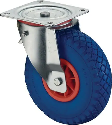 Lenkrolle m.Festst.D.260mm Trgf.160kg m.Platte Rollenl. Gum.blaugrau BS ROLLEN