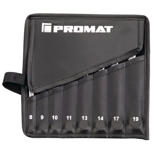 Ringmaulschlüsselsatz 8tlg.SW 8-19mm Form A CV-Stahl in Rolltasche PROMAT