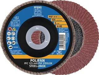 Fächerscheibe POLIFAN A PSF STEELOX D.125mm K.A-40 kon.Stahl/Holz NK PFERD