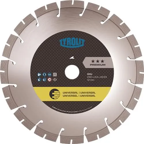 Diamanttrennscheibe DCU Premium D.230mm Bohr.22,23mm Bau univ.12mm TYROLIT