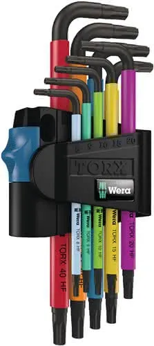 Winkelschraubendrehersatz Torx 967 SL 9tlg. T8-T40 farbcodiert, m.HF WERA