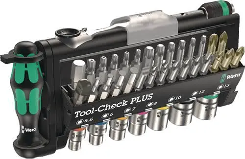 Bit-/Steckschlüsselset Tool-Check PLUS 39-tlg.Schlitz/PH/PZD/T/Knarre/7 Nüsse