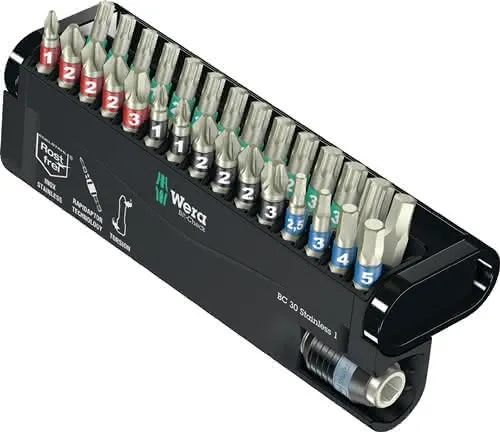 Edelstahlbitsortiment BC 30 Stainless 1 30-tlg.PH/PZD/T/6KT.Schnellw.Halter WERA