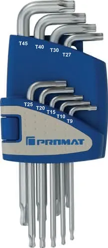 Winkelschraubendrehersatz Torx 9tlg. T9-45 mit Kugelkopf Ku.-Halter PROMAT