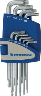 Winkelschraubendrehersatz Torx 9tlg. T9-45 mit Kugelkopf Ku.-Halter PROMAT