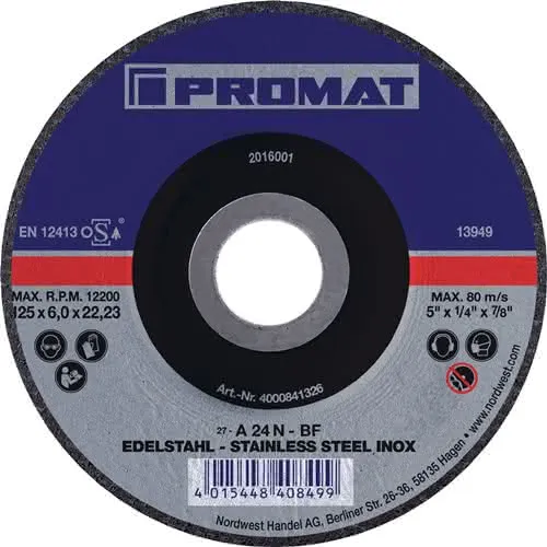 Schruppscheibe D125xS6mm gekr.INOX Bohr.22,23mm PROMAT