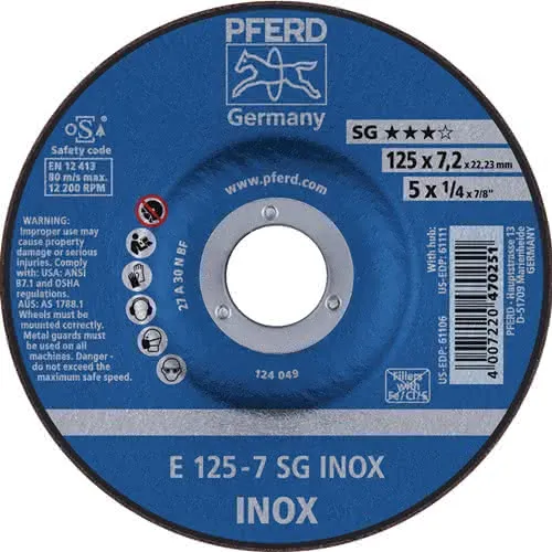 Schruppscheibe SG INOX D125xS4,1mm gekr.INOX Bohr.22,23mm PFERD