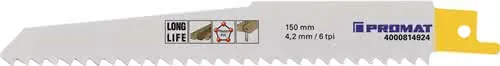 Säbelsägeblatt L.150mm B.19mm TPI 6 4,2mm gefr.,geschr.5 St./Karte PROMAT