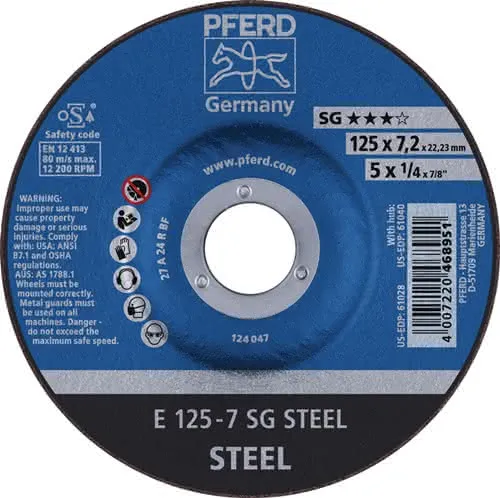 Schruppscheibe SG STEEL D125xS4,1mm gekr.STA Bohr.22,23mm PFERD