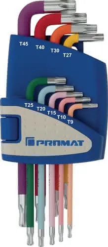 Winkelschraubendrehersatz Torx 9tlg. T9-T45 farbcodiert Ku.-Halter PROMAT