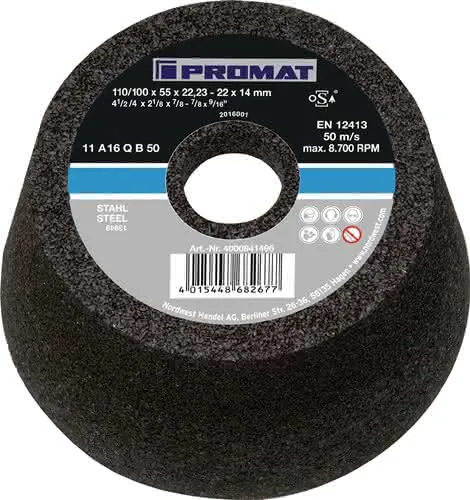 Schleiftopf A16Q 110/100mm STA u.Stahlguss 16 Bohr.22,23mm PROMAT