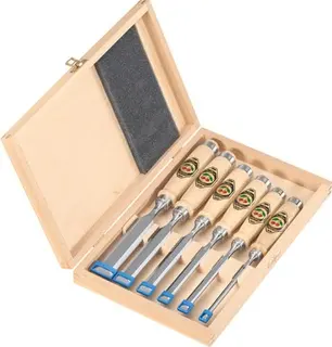 Stechbeitelsatz 6,10,12,16,20,26mm Weißbuchenh.Ulmer Form HO-Kasten