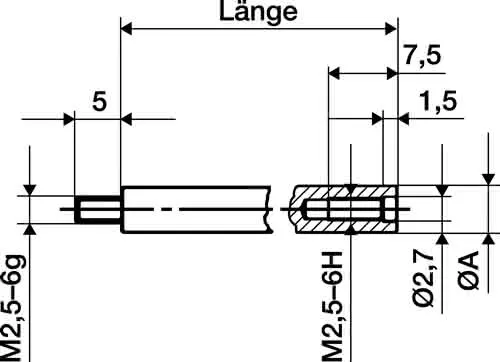 Verlängerungsstück L.50mm Messbolzen-D.4mm z.Messuhren KÄFER