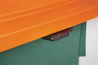 Streugutbehälter L945xB725xH930mm 400l HD-PE grün/orange o.Entnahmerutsche – Bild 2