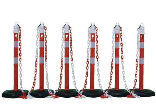 Sperrpfostenset PP rot/weiß m.Sechskantfuß D63xH1000mm 6 Pfosten u.5