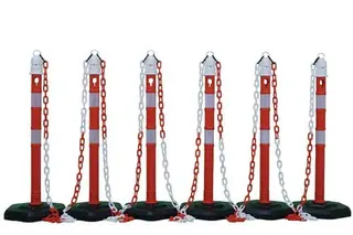 Sperrpfostenset PP rot/weiß m.Sechskantfuß D63xH1000mm 6 Pfosten u.5