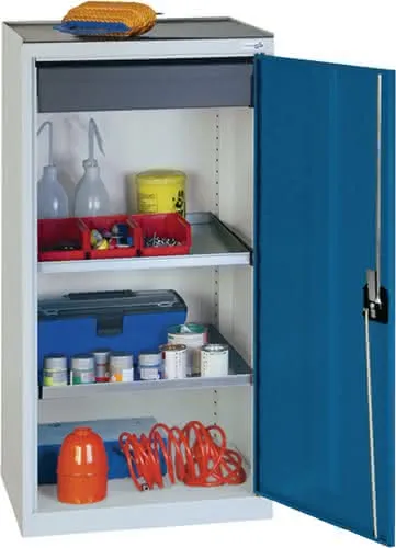 Werkzeug-/Beistellschrank H1000xB500xT500mm 1Schubl.,2BD grau/blau
