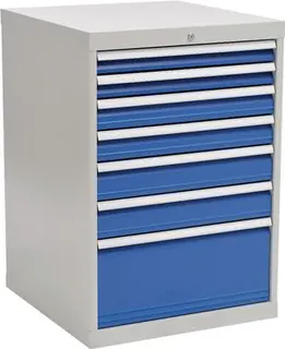 Schubladenschrank H1019xB705xT736mm grau/blau 2x75,2x100,2x125,1x300mm