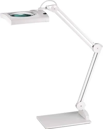 LED-Lupenleuchte Glaslinse 190,5mm (7,5?) Standfuß weiß Abdeck.,eckiger