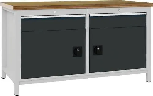 Werkbank lichtgrau grau B1500xH859xT750mm Buche Multiplex 40mm 2