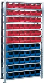 Steckregal H2000xB1000xT300mm Grundregal 12 Stahlböden 30xMK4 blau,36xMK4 rot – Bild 2