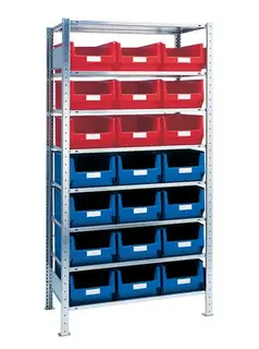 Steckregal H2000xB1000xT500mm Anbauregal 8 Stahlböden 12 x MK2 blau,9 x MK2 rot – Bild 2
