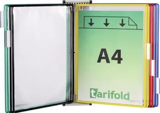 Wandhalter 5 Sichttafeln farbig sortiert m.Drahtrahmen,ku.-ummantelt f.DIN A4