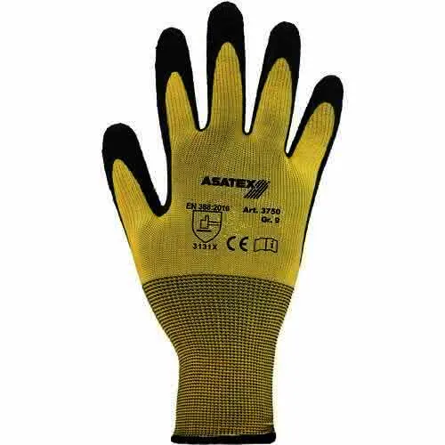 Handschuhe Gr.8 gelb/schwarz EN 388 PSA II Nyl.m.Naturlatex ASATEX