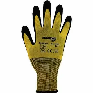Handschuhe Gr.9 gelb/schwarz EN 388 PSA II Nyl.m.Naturlatex ASATEX