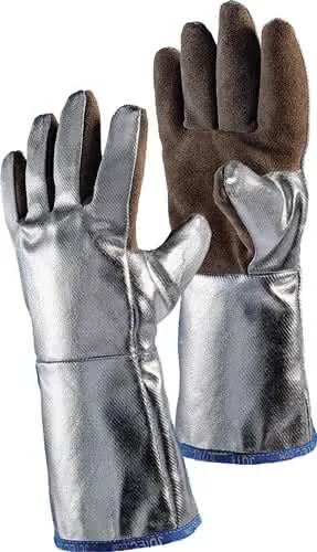 Hitzesch.handsch.5-Finger Universal brau n/silber Spaltled.alumin.Preox-Aramid