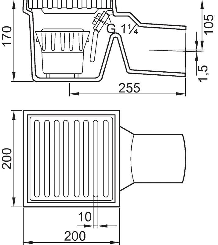 ACO Bodenablauf Guss DN100 1,5 Grad/ 2l/s/ L15/mit Rost+WS/Anstrich