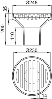 ACO Bodenablauf Guss DN100/90 Grad/M125/Rost rund/Anstrich
