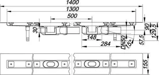 Duschrinne CeraLine Plan F Duo 1300 mm, DN 50 – Bild 3