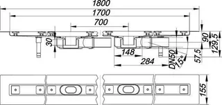 Duschrinne CeraLine Plan F Duo 1700 mm, DN 50 – Bild 3