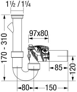 comfort-Waschtisch-Siphon mit Rückstaudoppel- verschluss Nr. 73052-C 11/2/11/4" x 50mm – Bild 2