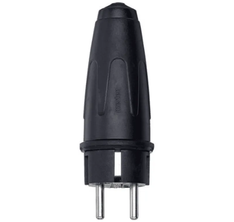 Vollgummi-Schuko-Stecker 2-polig schwarz 16A/250 VAC