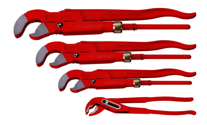 Rothenberger Zangenset: Eckrohrzange 1"+11/2"+2",Wasserpumpenzange 10"